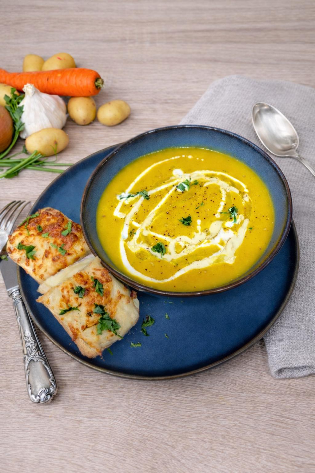 Soupe de poireaux et carottes au safran