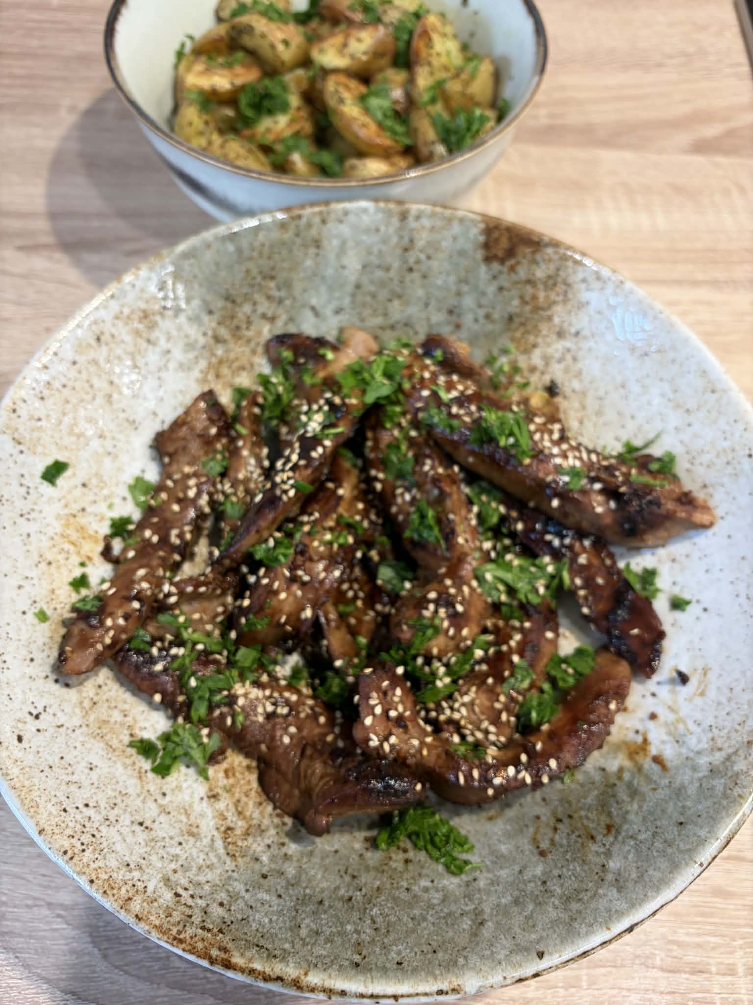 Aiguillettes de canard au miel et à la sauce soja